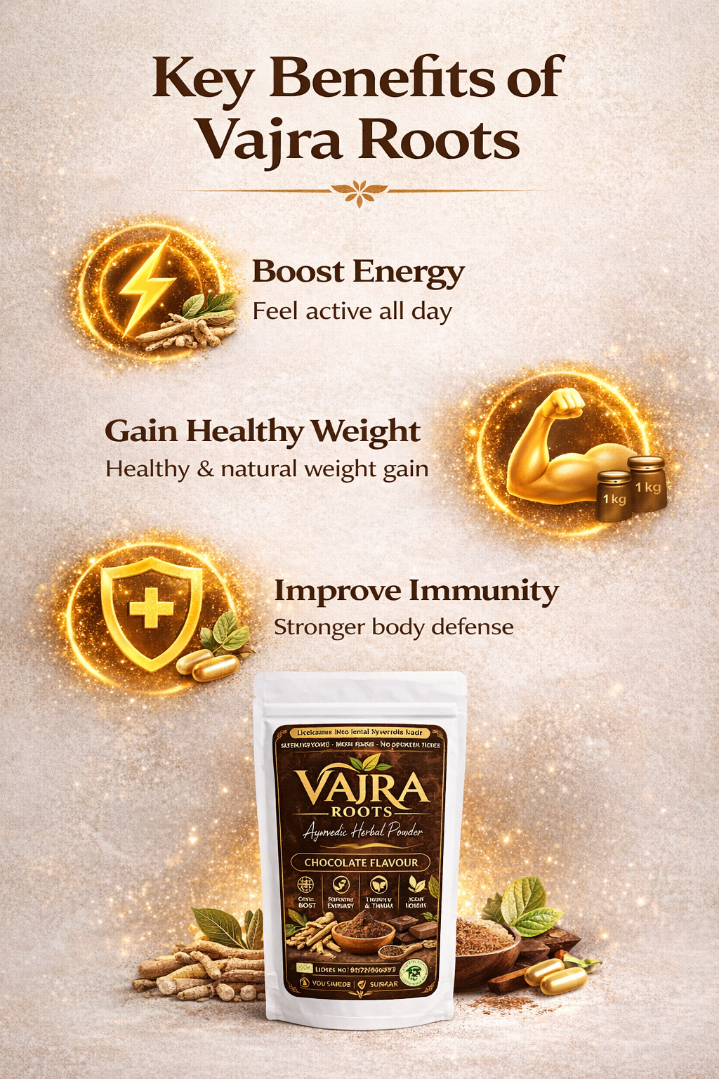 Vajra Roots Weight Gainer (Elaichi & Badam) 1kg