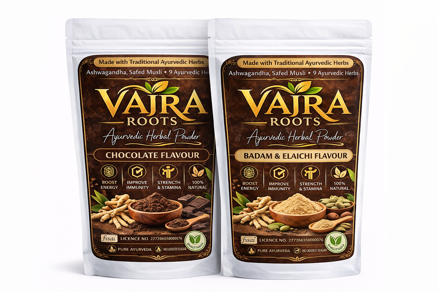 Vajra Roots Weight Gainer Combo (Chocolate & Badam Elaichi Flavour) 500gmX2