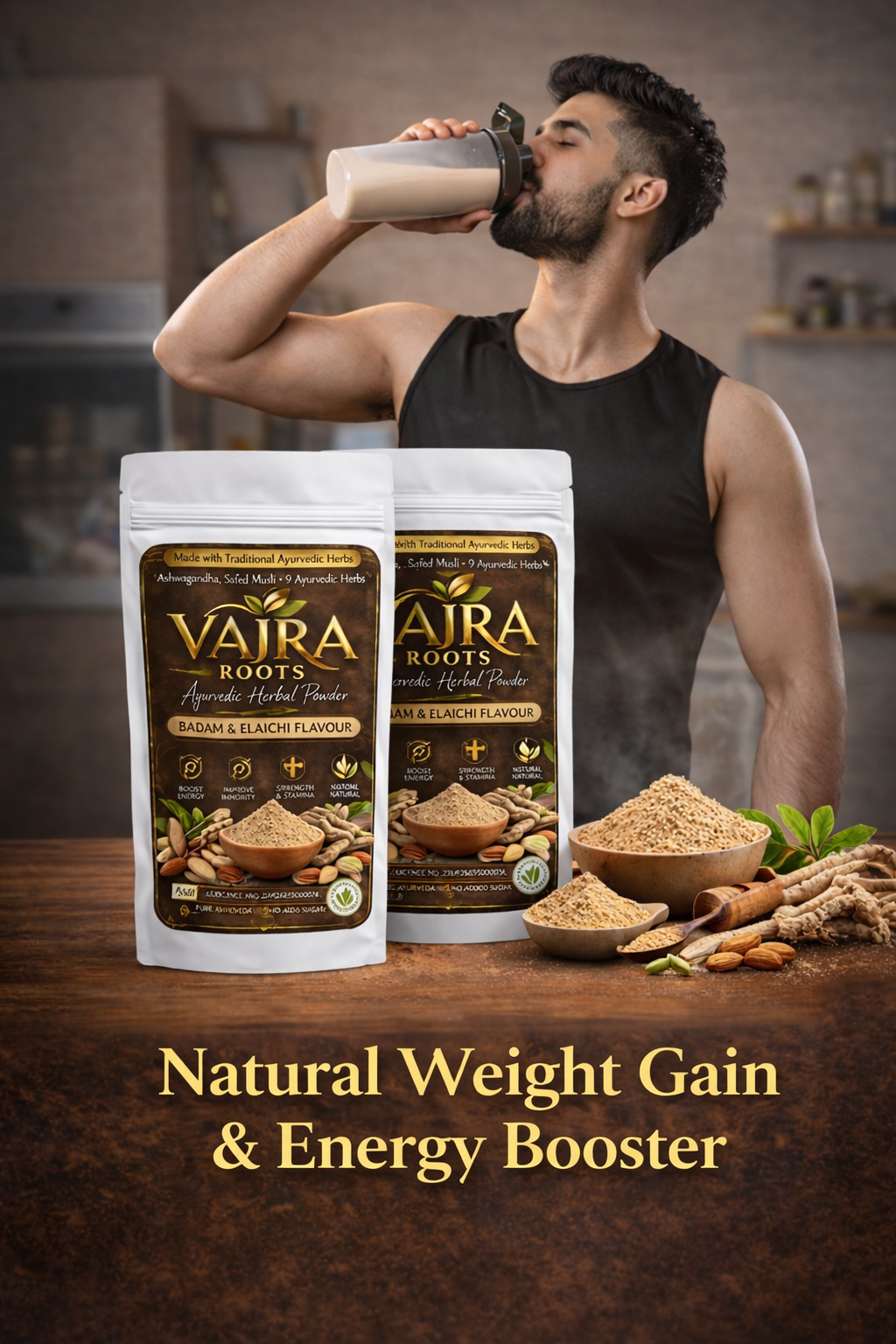 Vajra Roots Weight Gainer (Elaichi & Badam) 1kg